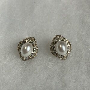 Faux Pearl and Rhinestone Earrings